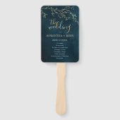 エメラルドグリーンボタニカルエレガントな結婚式のプログラム ハンドファン (正面)