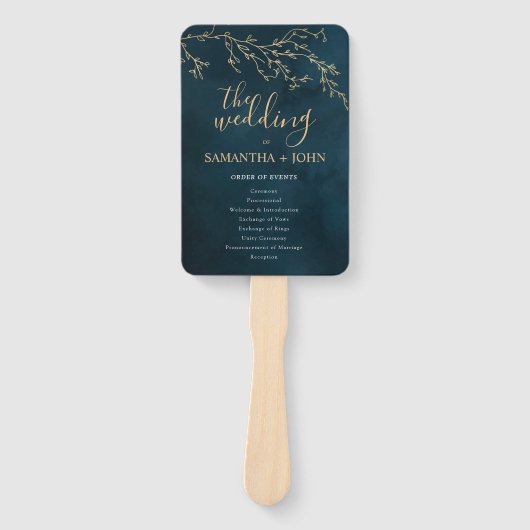 エメラルドグリーンボタニカルエレガントな結婚式のプログラム ハンドファン (正面)