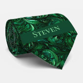 エメラルドグリーンボタニカルモノグラム ネクタイ (ロール)