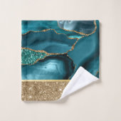 エメラルドグリーンマーブル金ゴールドグリッター バスタオルセット (ウォッシュタオル)