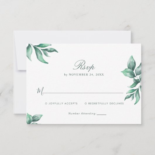 エメラルドグリーンマーブル&金ゴールドユーカリRSVP 出欠カード (裏面)