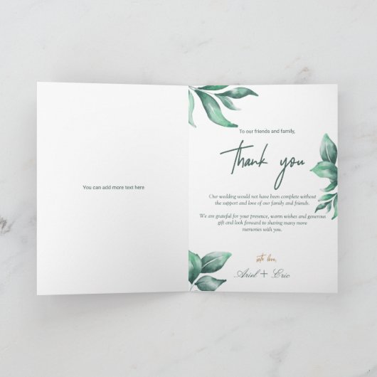 エメラルドグリーンマーブル&金ゴールド折り畳みサンキューカード サンキューカード (内部)