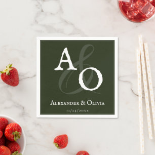 エメラルドグリーンミニマリストモノグラム結婚ズ スタンダードカクテルナプキン