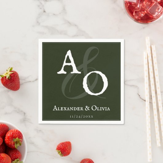 エメラルドグリーンミニマリストモノグラム結婚ズ スタンダードカクテルナプキン (インサイチュ)