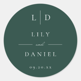エメラルドグリーンミニマリストモノグラム結婚式の引き出物 ラウンドシール