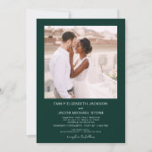 エメラルドグリーンミニマリスト写真結婚QRコード 招待状 (裏面)