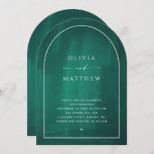 エメラルドグリーンミニマリスト幾何学結婚アーチ 招待状 (正面/裏面)