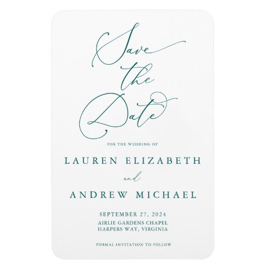 エメラルドグリーンミニマリスト日付保存招待状 マグネット (縦)