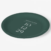 エメラルドグリーンミニマリスト特別結婚日時 ペーパープレート (アングル)