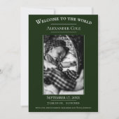 エメラルドグリーンミニマル写真誕生のお知らせ 案内状 (正面)