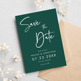 エメラルドグリーンミニマル結婚書道 セーブザデート
