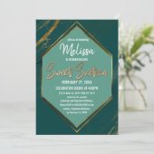 エメラルドグリーンミント金ゴールドジオメトリックマーブルスウィート16 招待状 (スタンド正面)