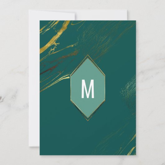 エメラルドグリーンミント金ゴールドジオメトリックマーブルスウィート16 招待状 (裏面)