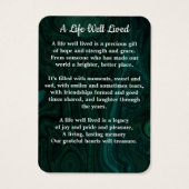 エメラルドグリーンメモリアル3写真葬式祈りの言葉カード (裏面)