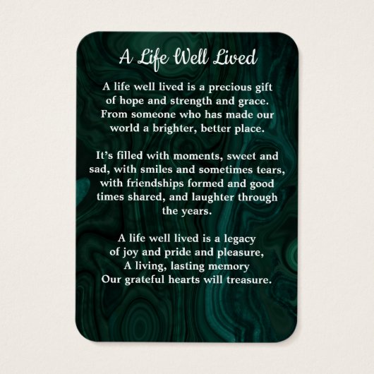 エメラルドグリーンメモリアル3写真葬式祈りの言葉カード (裏面)