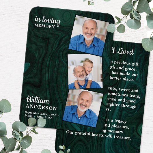 エメラルドグリーンメモリアル3写真葬式祈りの言葉カード