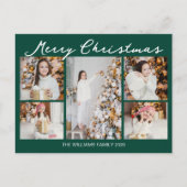 エメラルドグリーンメリークリスマスフォトコラージュ シーズンポストカード (正面)