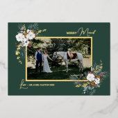 エメラルドグリーンメリーヴィンテージ結婚した写真 箔シーズンカード (正面)