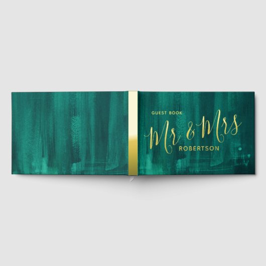 エメラルドグリーンモダンアートカスタムウェディング ゲストブック (全面)