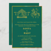 エメラルドグリーンモダンインディアン結婚ズ 招待状 (正面/裏面)