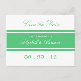 エメラルドグリーンモダンウェディング日付を保存 案内ポストカード