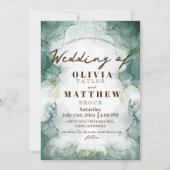 エメラルドグリーンモダンウォーター結婚カラー 招待状 (正面)