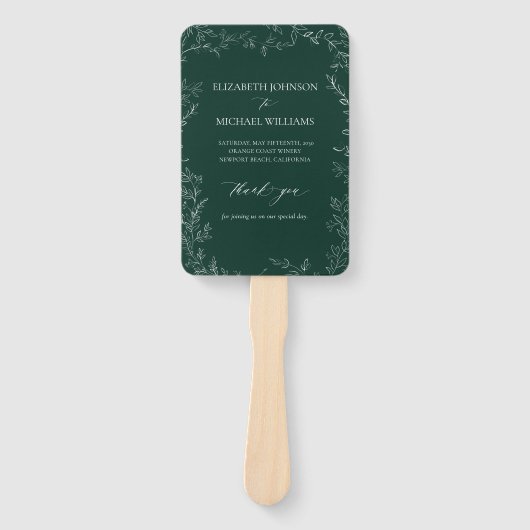 エメラルドグリーンモダンエレガントなウェディングプログラム ハンドファン (正面)