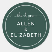 エメラルドグリーンモダンサンキューカード結婚式の引き出物 ラウンドシール (正面)