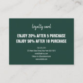 エメラルドグリーンモダンミニマリストパンチスクリプト ロイヤリティカード (裏面)