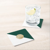 エメラルドグリーンモダンミニマ結婚リストのモノグラム スクエアペーパーコースター (インサイチュ)