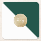 エメラルドグリーンモダンミニマ結婚リストのモノグラム スクエアペーパーコースター (正面)