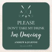 エメラルドグリーンモダンモノグラム結婚ゴルフ スクエアペーパーコースター (正面)