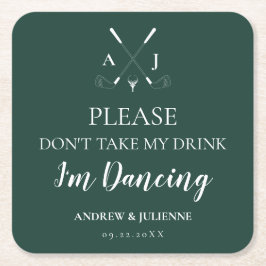 エメラルドグリーンモダンモノグラム結婚ゴルフ スクエアペーパーコースター