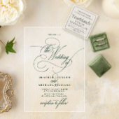 エメラルドグリーンモダン書道クラシックの結婚 アクリル招待状