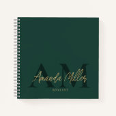 エメラルドグリーンモダン金ゴールドカスタムモノグラムミニマル ノートブック (正面)