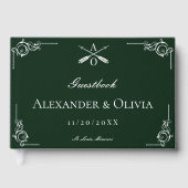 エメラルドグリーンモノグラムとア結婚ローズ ゲストブック (正面)