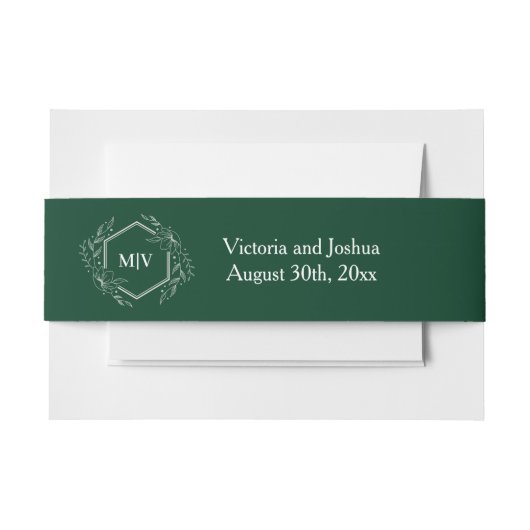 エメラルドグリーンモノグラムクレスト 招待状ベリーバンド (正面例)