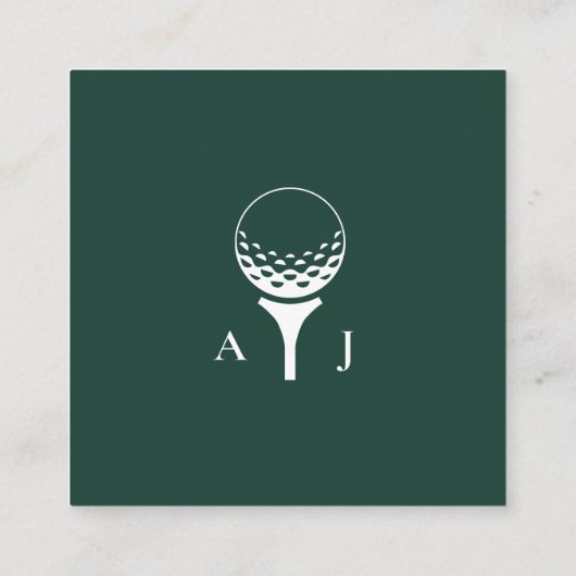 エメラルドグリーンモノグラムゴルフ結婚式の引き出物ラベル スクエア名刺 (裏面)
