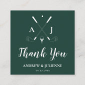 エメラルドグリーンモノグラムゴルフ結婚式の引き出物ラベル スクエア名刺 (正面)