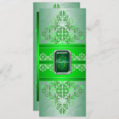 エメラルドグリーンモノグラムリボン結婚式招待状 招待状 (正面/裏面)