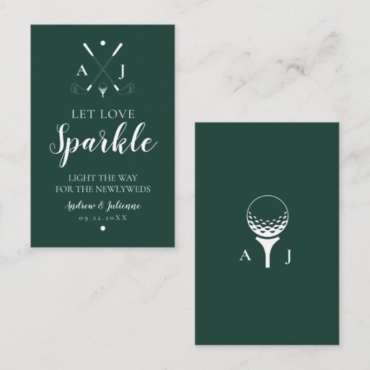 エメラルドグリーンモノグラム結婚ゴルフスパーカーラベル 名刺 (正面/裏面)