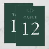 エメラルドグリーンモノグラム結婚式テーブルナンバー 招待状 (正面/裏面)
