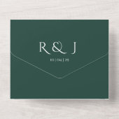 エメラルドグリーンモノグラムQRコード結婚式の日付 オールインワン招待状 (裏面)