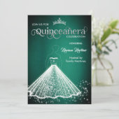 エメラルドグリーンラグジュアリーシックなスパークルドレスカーンス 招待状 (スタンド正面)