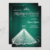 エメラルドグリーンラグジュアリーシックなスパークルドレスカーンス 招待状 (正面/裏面)