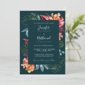 エメラルドグリーンラスティオレンジ結婚フローラ 招待状 (スタンド正面)
