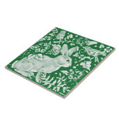 エメラルドグリーンラビットバーズウッドランドフローラアート タイル (側面)