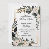 エメラルドグリーンリーゴールデンエレガントウェディング招待状 招待状 (正面)