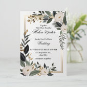 エメラルドグリーンリーゴールデンエレガントウェディング招待状 招待状 (スタンド正面)