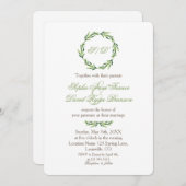 エメラルドグリーンリースモノグラム結婚ズ 招待状 (正面/裏面)